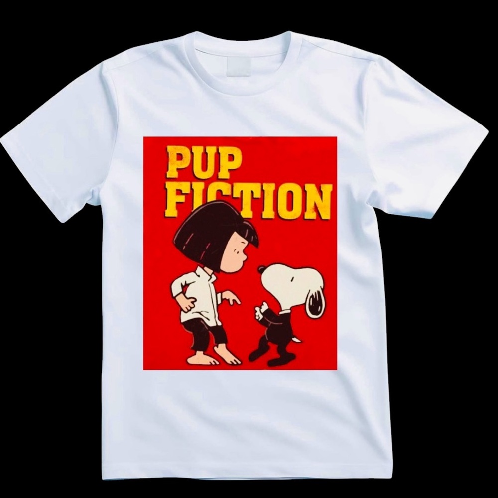 White Pup Fiction Graphic T-Shirt